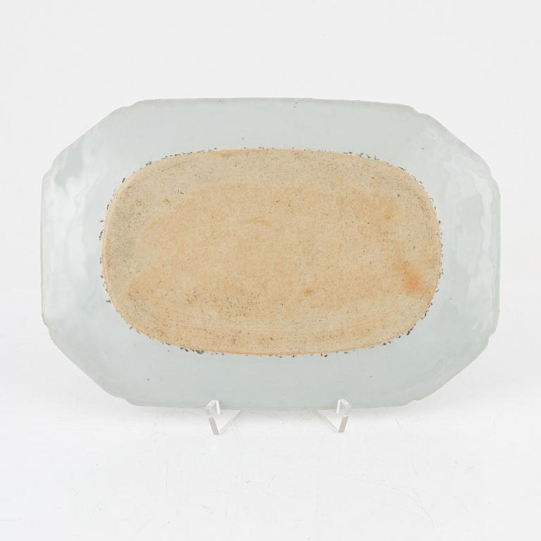 A famille rose dish, sauce boat and bowl, Qing dynasty, 18th Century.