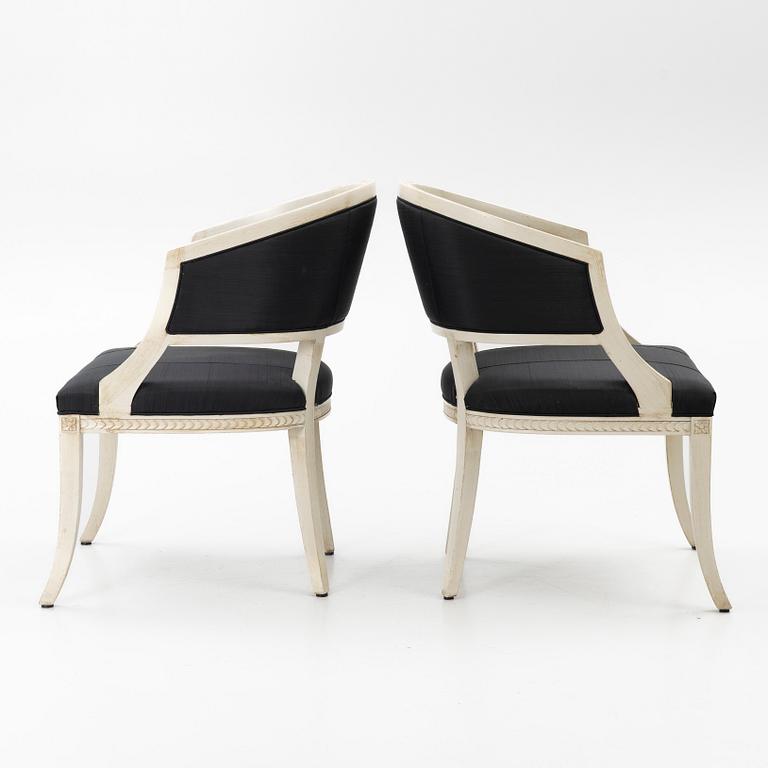 A pair of late Gustavian style armchairs, second half of the 20th century.