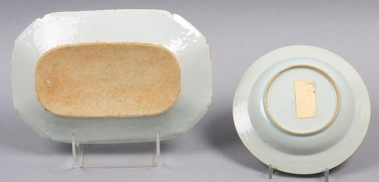 FAT samt TALLRIK, porslin, Kina, 1700/1800-tal.