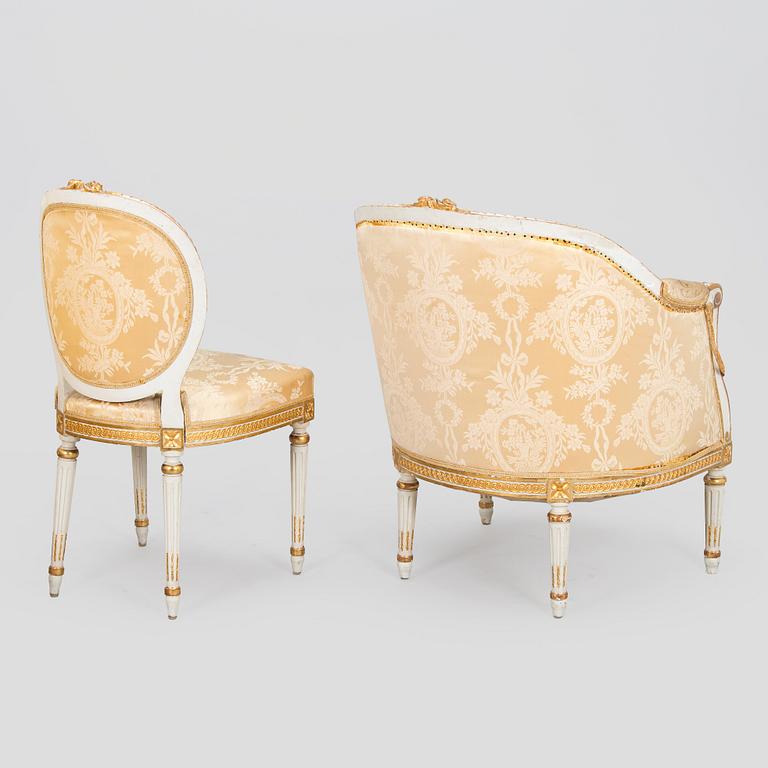 An 8-piece Gustavian style furniture set, late 19th century.