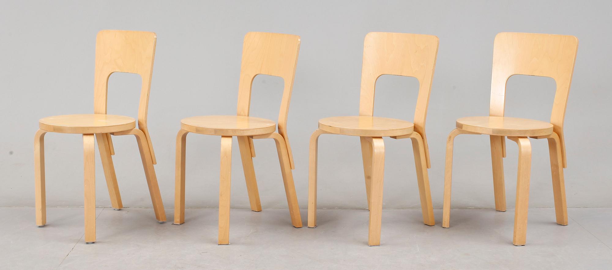 STOLAR, 4 st, modell 66, Alvar Aalto, Artek, 1900-talets senare hälft.