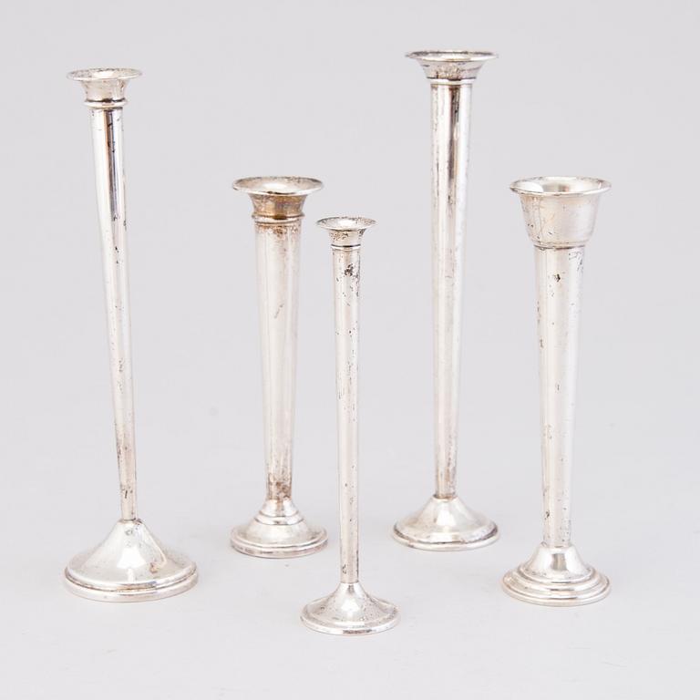 Five sterling silver vases from the latter half of the 20th Century.