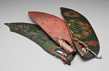 SKÄKTTRÄN, 3 st, allmoge, 1800-tal.