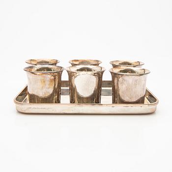 Cup and saucer set, 7 pieces, sterling silver, Einar Telander, Stockholm 1976-79.