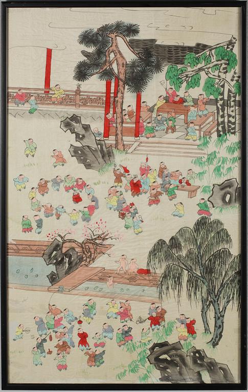 OIDENTIFIERAD KONSTNÄR, gouache på siden, Kina, 1900-tal.