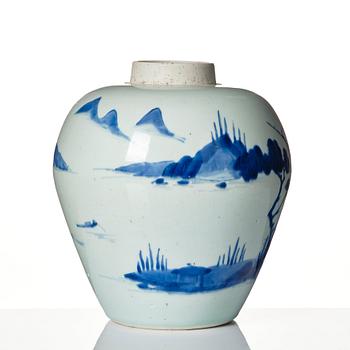 A blue and white Transitional vase, 17th Century.