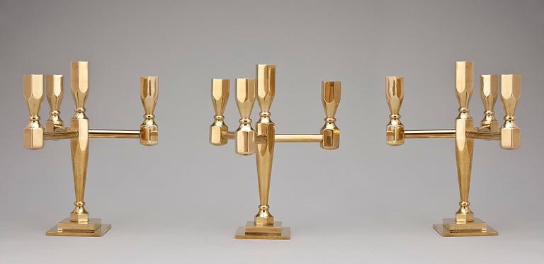 KANDELABRAR, 3 st, mässing, Gusum, 1900-talets senare hälft.