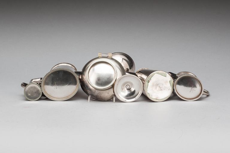 PARTI SERVERINGSTILLBEHÖR, 6 delar, vitmetall. Bland annat August Wellner Söhne, Original Wellner, Tyskland, 1900-tal.