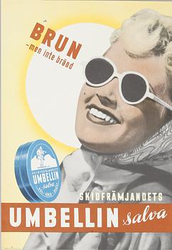 REKLAMAFFISCH, litografiskt tryck, "Umbellin Slava", 1947.