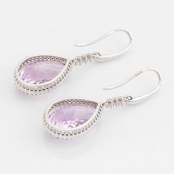 Kunzite and brilliant cut diamond earrings.