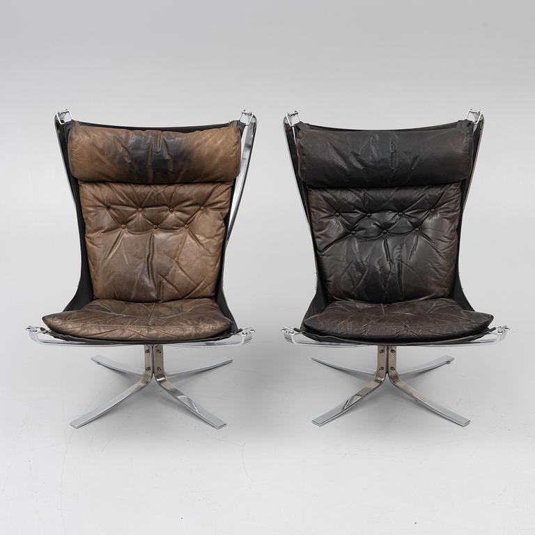 Sigurd Ressel, fåtöljer, ett par, "Falcon chair", Vatne Möbler, Norge, 1970-tal.