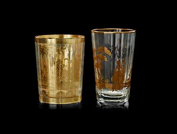 722. Two German 'Zwischengold' beakers, 18th Century.