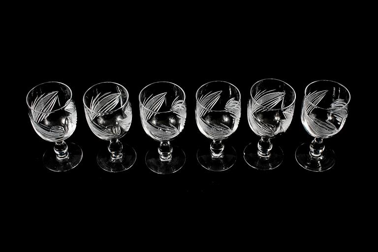 VINGLAS, 6 st, glas, tidigt 1900-tal.