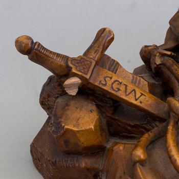 A CARVED WOOD INK STAND, dated 1859.