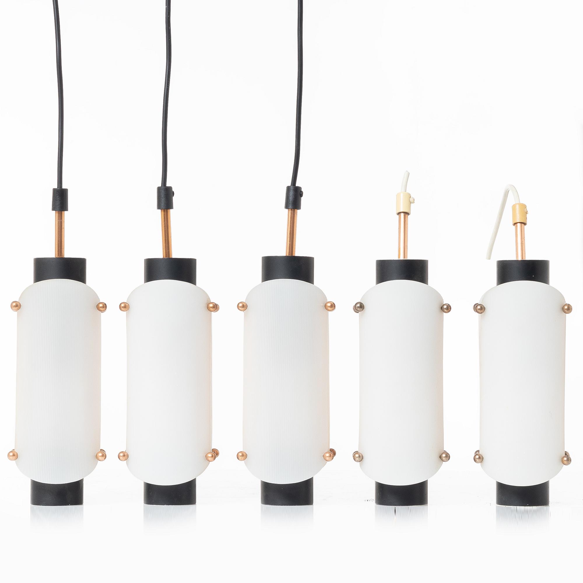 A set of five ceiling lamps, second half of the 20th Century.