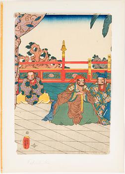 Two YOSHITSUYA (1822-1866) color woodblock prints. Japan, figures.