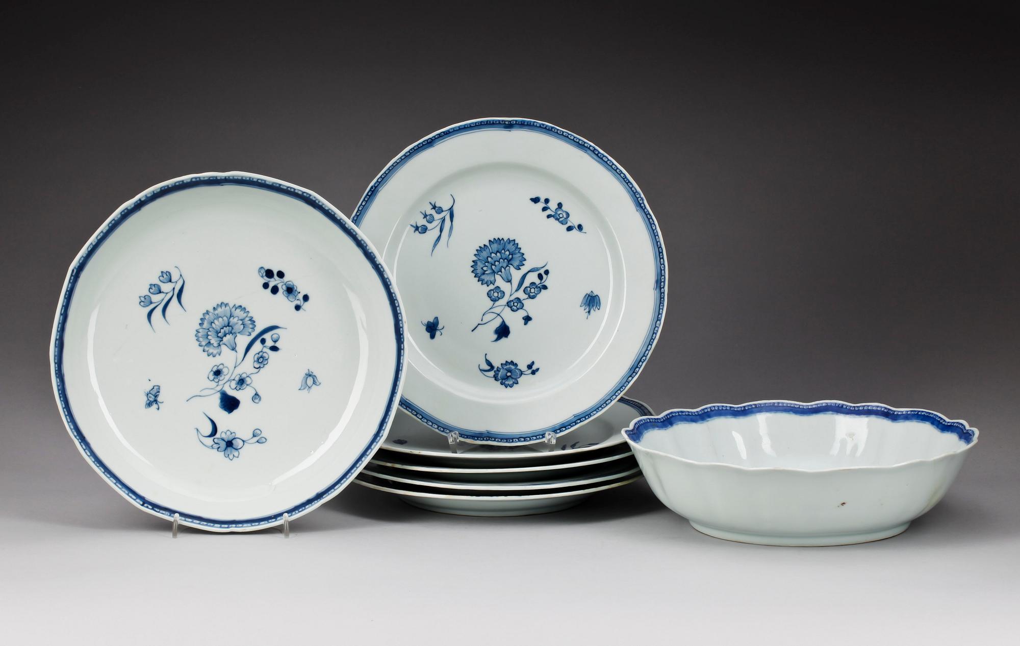 SERVISDELAR, 7 st, kompaniporslin. Qing dynastin, Qianlong (1736-95).