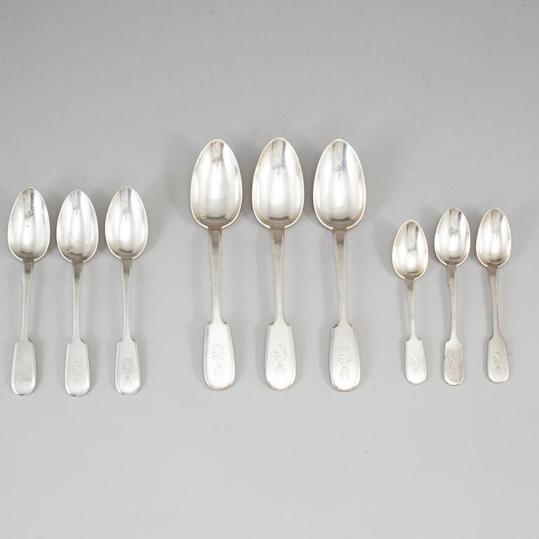 A set of Russian silver spoons, 12+12+3, St. Petersburg 1889.