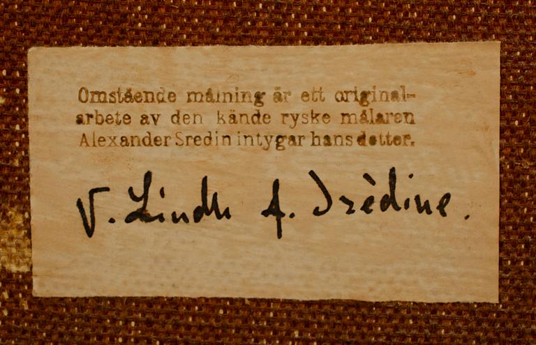 ALEXANDER VALENTINOV SREDIN, tillskriven, olja på duk, intyg a tegro.