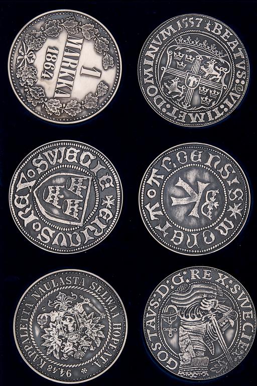 GLASUNDERLAG, 6 st, silver, Tillander 1974. Total vikt 633 g.