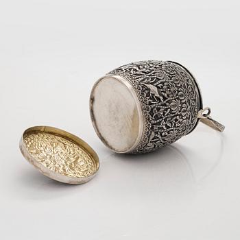 A late 19th-century silver parcel-gilt jar, India.