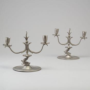 A pair of pewter chandeliers, Firma Svenskt Tenn, Stockholm 1928.