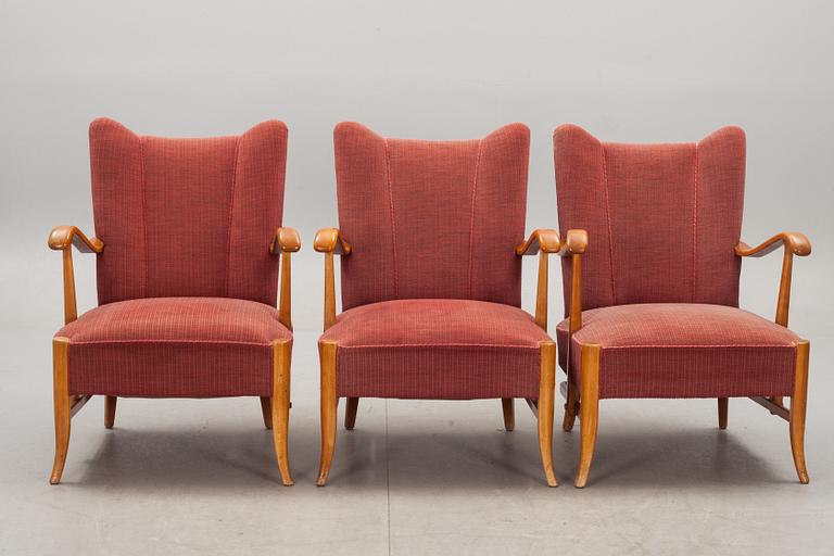 FÅTÖLJER, 3 st. 1900-talets första hälft.