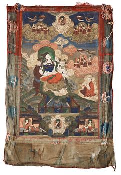 14. Two Beijing School thangkas of Bodhisattva's surrounded by Buddhist pantheon, 1920's.