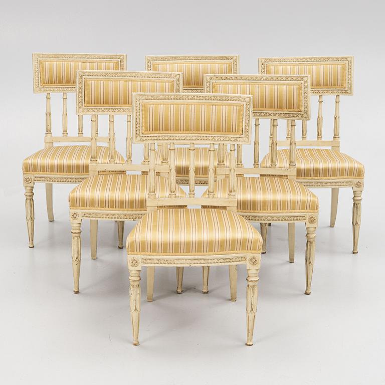 A set of six late Gustavian chairs, Stockholm, late 18th century.