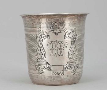 BÄGARE,  silver, Gustav Lindell/Kustaa Hiekka (1879-1899), Tammerfors 1881. Tot. vikt ca 53,6 g.