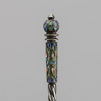 A set of six Russian silver and enamel spoons, around 1900 weight ca 195 gr.