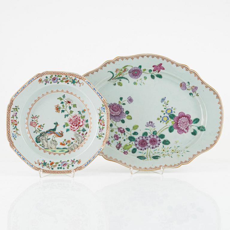 Serveringsfat samt tallrik, porslin, Kina, Qianlong (1736-95).