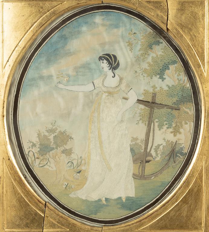 A pair of Empire silk embroderies, 1801.