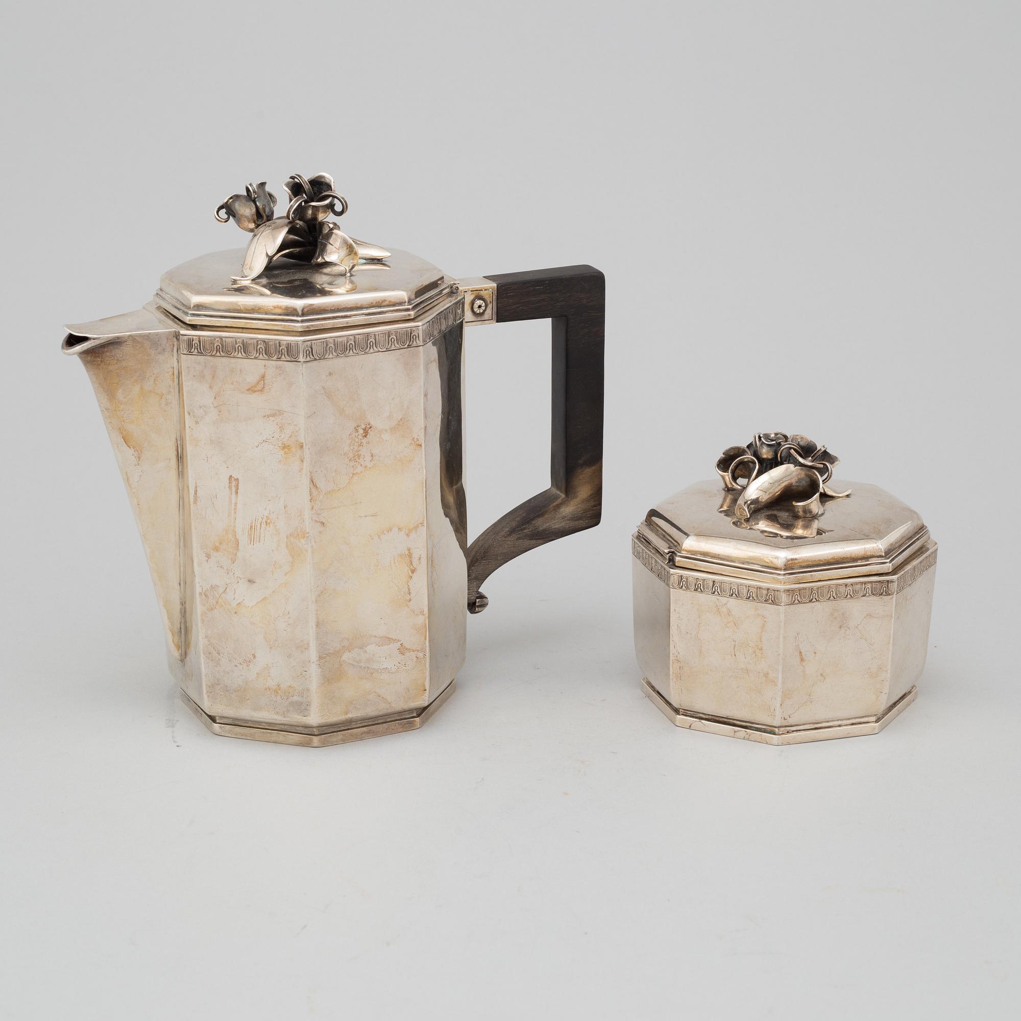 ATELIER BORGILA, A sterling silver coffee pot and sugar bowl. Stockholm 1934 and 1944.