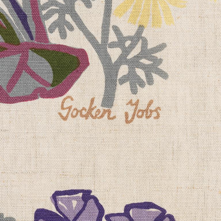 Gocken Jobs, Curtain panels, a pair, "Rhubarb", Jobs Handprint.