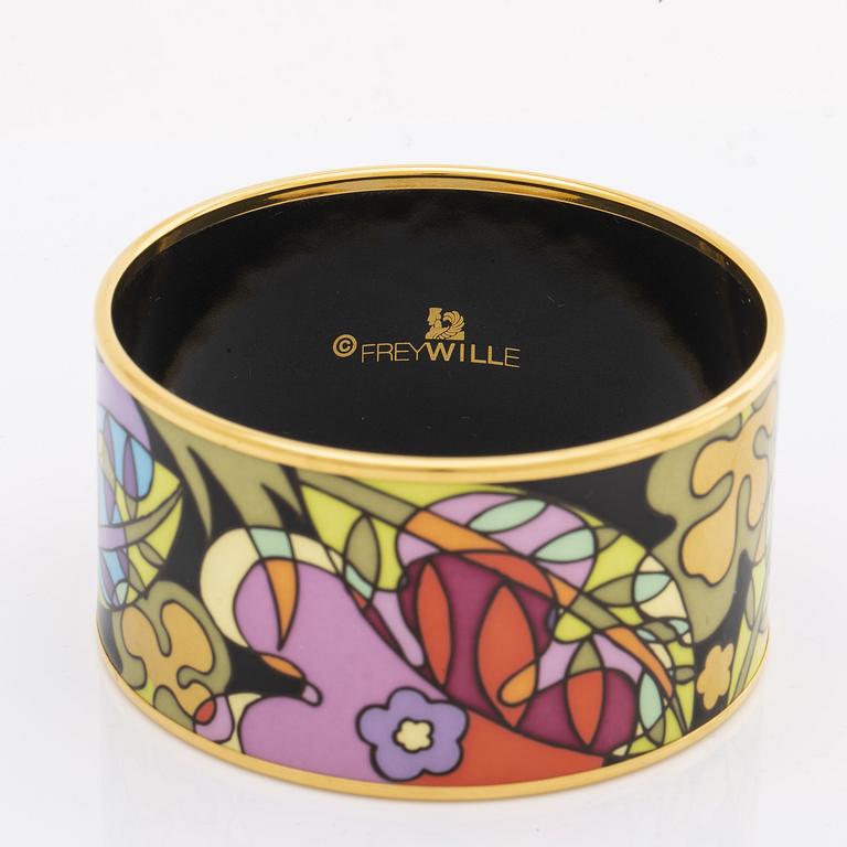 Frey Wille, an 'Ode to Joy of Life Paradise Moonlight' enamel and gilt metal bangle, Austria, c 2012.