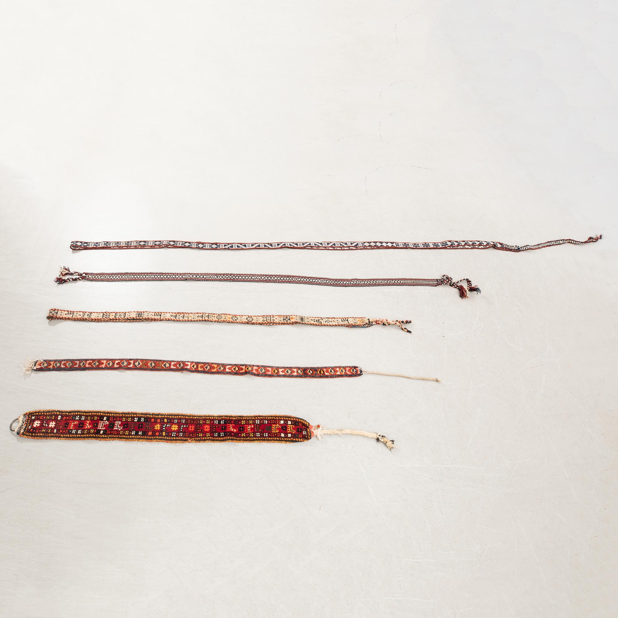 Rug bands 5 pcs Kashgai/Bachtiari and Bidjar semi-antique/antique.