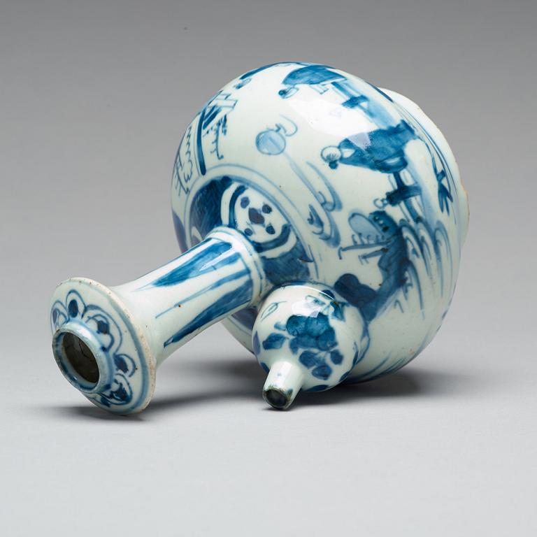 A blue and white kraak kendi, Ming dynasty, Wanli (1572-1620).