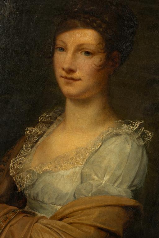 Engelsk skola, omkring 1800, Ung kvinna i landskap.