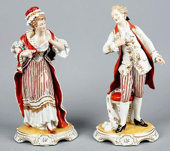 FIGURINER, ett par. Porslin, Dresden 1900-tal.