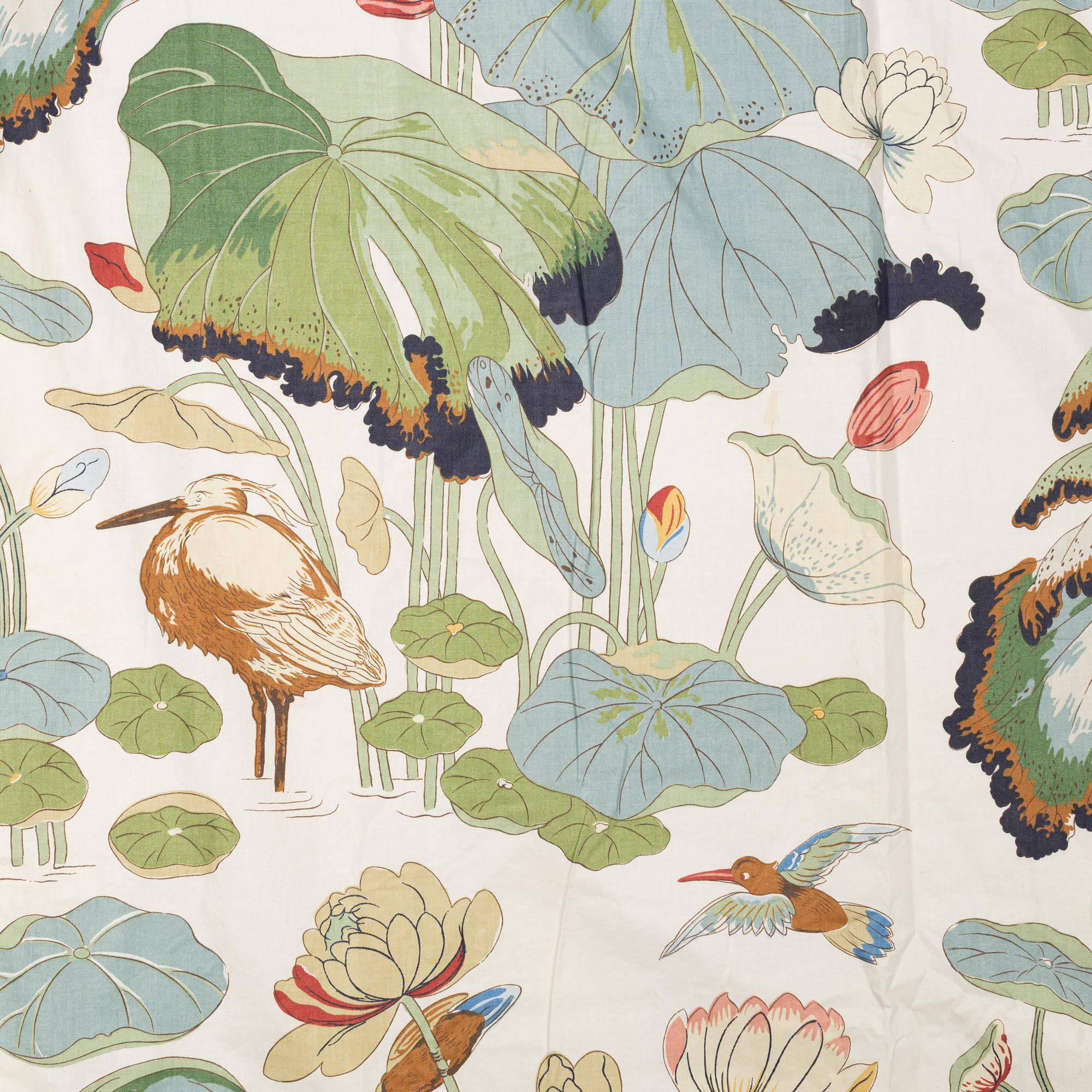 Four cotton curtains 'Nympheus', GP & J Baker, England.