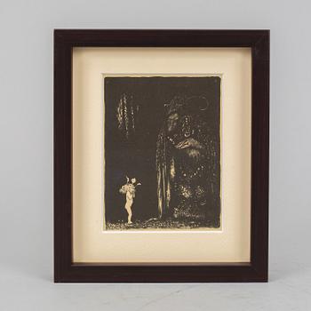 John Bauer, litografi ur serien "Troll", 1915, signerad JB i trycket.