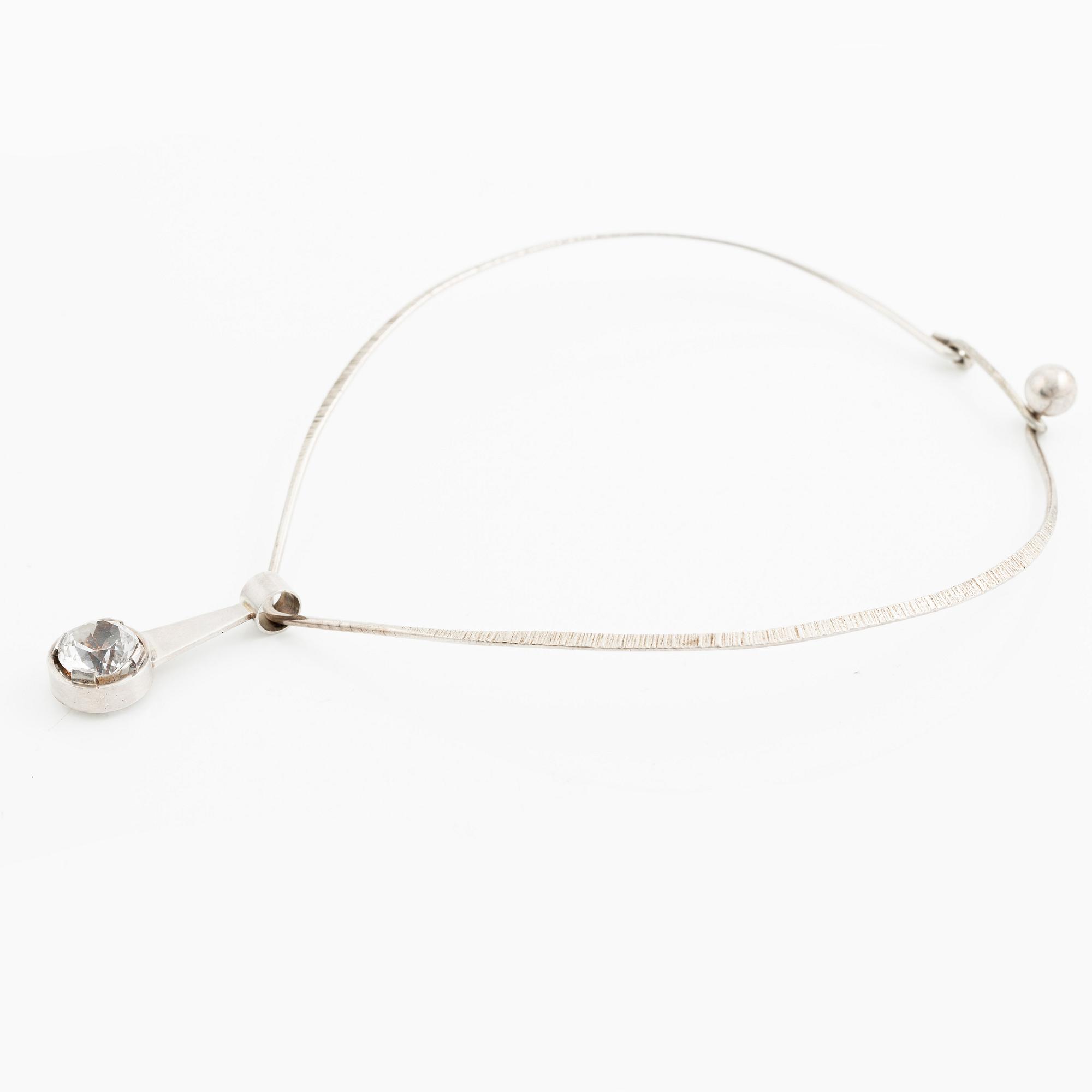Necklace with pendant, silver and white stone, Ceson, Gothenburg 1968 and 1969.