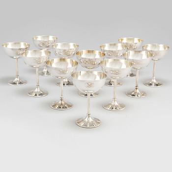 K Andersson, cocktailglas, 12 st, silver, Stockholm 1925.