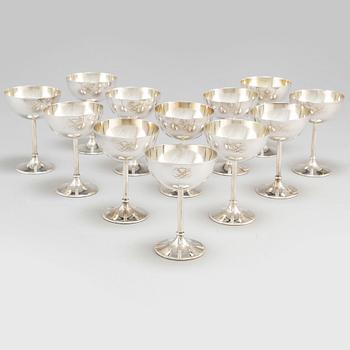 A set of twelve silver cocktail glasses, mark of K Andersson, Stockholm 1929.