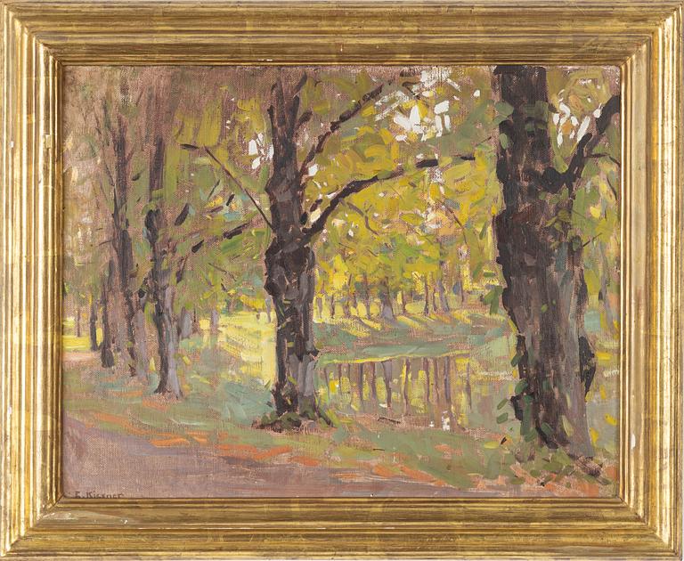 Esther Kjerner, olja på duk/papp-pannå, signerad.