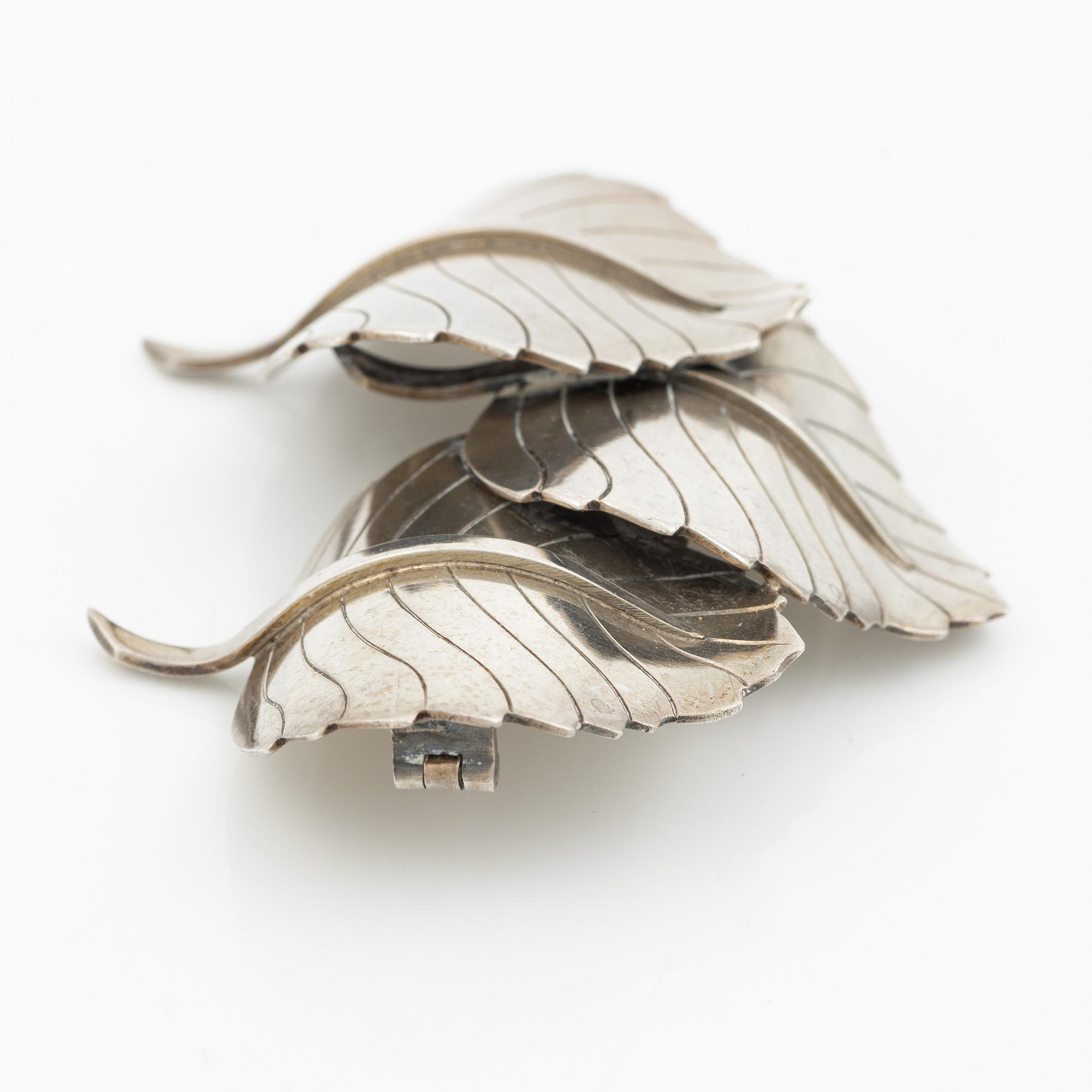 Stigbert, brooch in the form of a leaf, silver, Stockholm 1948.