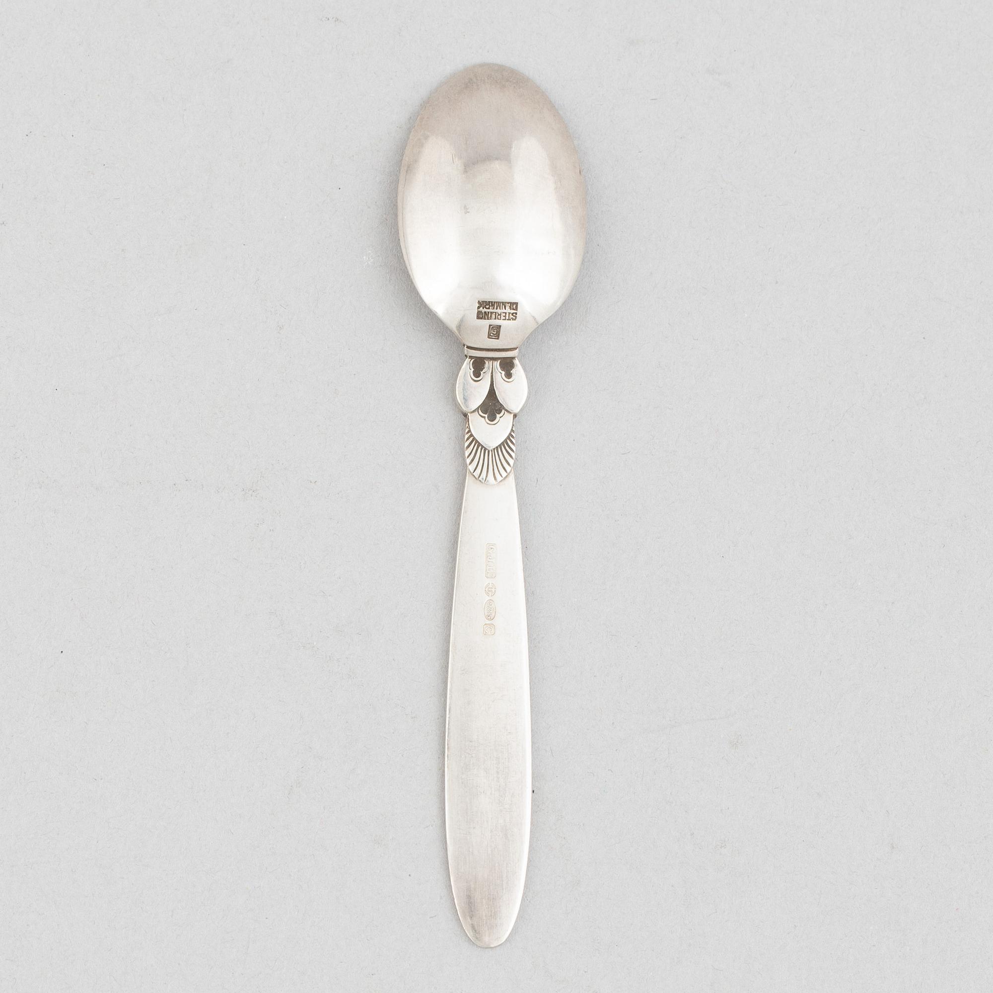 Gundorph Albertus, twelve sterling silver mocha-/coffee spoons in case,"Cactus", Georg Jensen 1933-44.