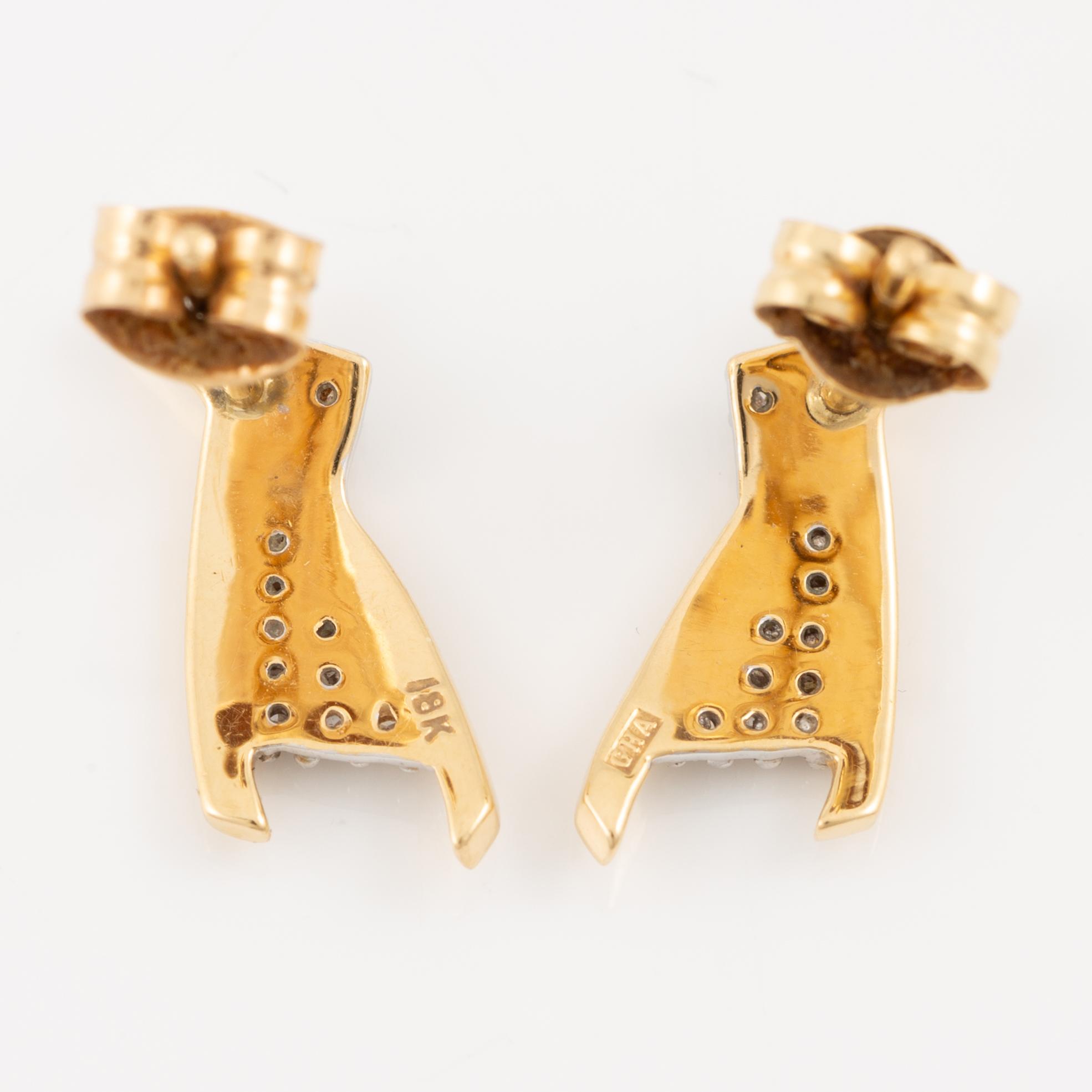Earrings, 18K gold with small diamonds.