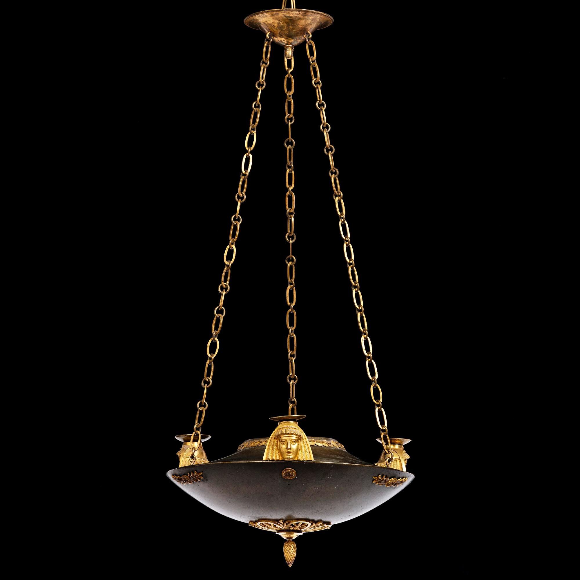 A Swedish Empire 19th century three-light hanging-lamp.